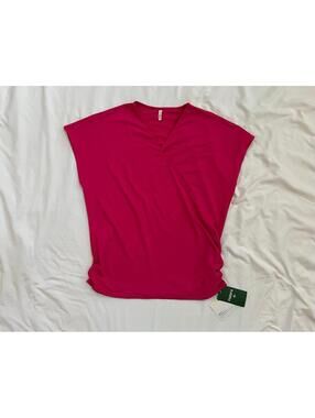 Halara women’s size large pink v neck cap sleeve crossover ruched work blouse